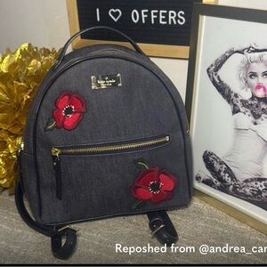 Kate Spade Black Backpack with Red Floral Accents